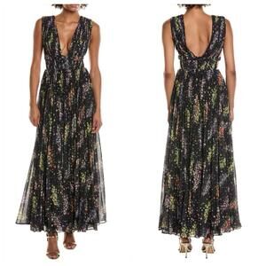 AMUR Floral 'Valentino' Deep V, Side Cutout Chiffon Gown (Size:8 / Retail: $648)